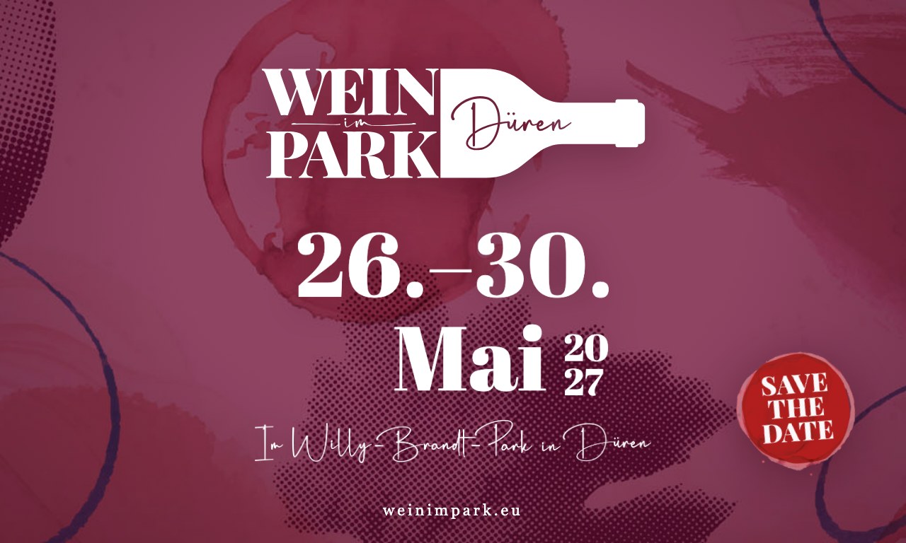 Wein im Park Düren – Save the Date, 26. bis 30. Mai 2027 im Willy-Brandt-Park
